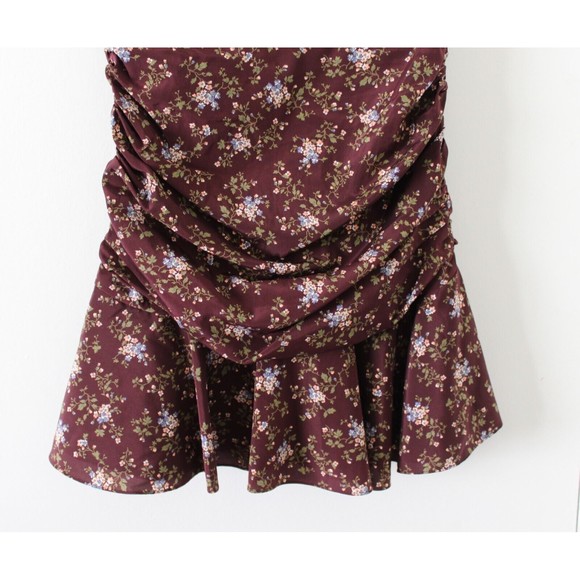 NWT Size 0 Veronica Beard Taras Floral-Print Ruched Silk Mini Skirt Merlot Ruffl - Picture 7 of 8